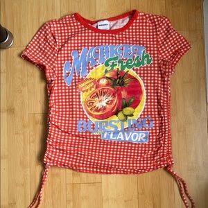 Bershka Checkered Red and White Short Sleeve Tee with - Farmers Market
